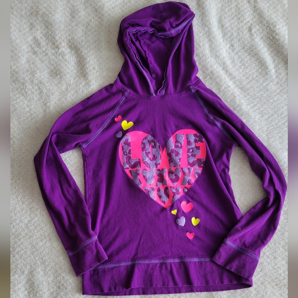 Place Purple Girl's Cotton Hoodie Tee with Heart Design